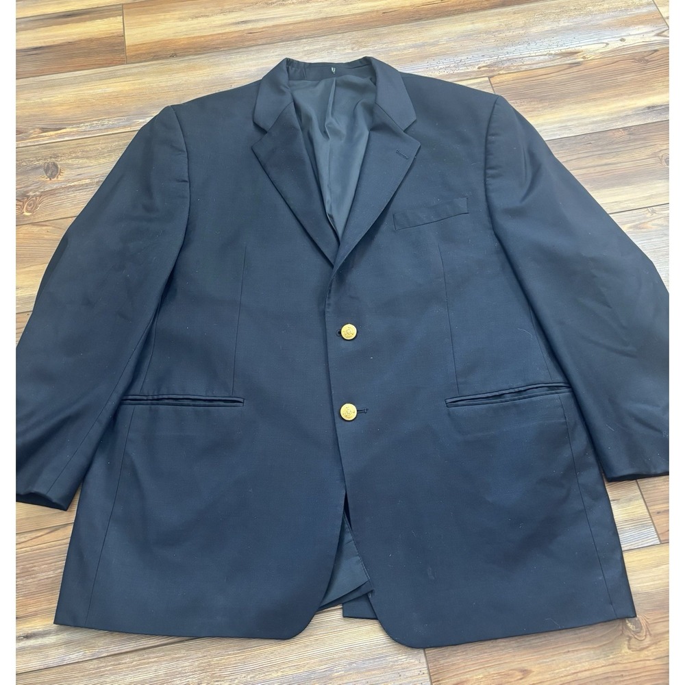 RALPH LAUREN Men's 44R Navy Sport Coat Jacket Gold Crest  2‎ Button Wool Preppy